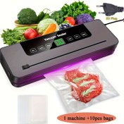 Resim HOtU Kompakt Çok Fonksiyonlu Vakumlu Mühürleme Makinesi - 10 Torba ile, Dijital Ekran, 4 Mod (Vakum/Mühür Testi/Sıvama/Zaman), Taze Gıda Saklama için, EU Fişi (100-240V), Et, Sebze, Yemek Hazırlık, Mini Vakumlama Cihazı, Modern Mutfak Aleti, Güvenilir Ev Mutfağı Aracı 