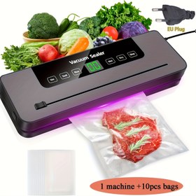 Resim HOtU Kompakt Çok Fonksiyonlu Vakumlu Mühürleme Makinesi - 10 Torba ile, Dijital Ekran, 4 Mod (Vakum/Mühür Testi/Sıvama/Zaman), Taze Gıda Saklama için, EU Fişi (100-240V), Et, Sebze, Yemek Hazırlık, Mini Vakumlama Cihazı, Modern Mutfak Aleti, Güvenilir Ev Mutfağı Aracı 