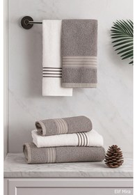 Resim 4 Lü Banyo Havlusu Seti %100 Pamuklu 70x140 Cm Pleasure Bej-krem 