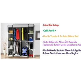 Resim Holtech Lüks Çok Raflı Güçlendirilmiş Çelik Profil Bez Dolap Kumaş Gardırop Öğrenci Dolabı Yatak Odası Dolap Gri 