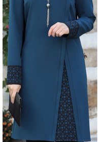 Resim Raika Moda Lazer Kesim Detaylı Büyük Beden Tesettür Takım İndigo 
