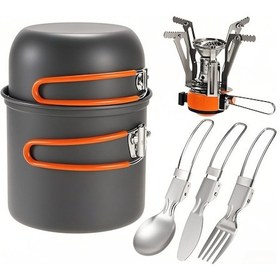 Resim Wezone Tomshoo Hafif Kamp Ocağı Seti: Alüminyum Tencere, Tava Ve Katlanabilir Çatal Bıçak Takımı Çok Renkli 