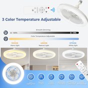 Resim 10 İnç Akıllı Tavan Fanı Işıklı, 360° Dönebilen Fan Işığı, Üç Hız Ayarı ve Üç Renk Seçeneği ile. E26/E27 Tabanlar için Büyük Uzaktan Kumanda ile Gelir, 3000K'den 6500K'ye kadar Ayarlanabilir Aydınlatma sunar. Yatak Odaları, Mutfaklar, Küçük Odalar, Ofisler ve Mağazalar için İdeal, Beyaz ve Yükseltilmiş Beyaz Kristal olarak Mevcuttur. 