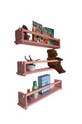Resim RealWood Ahşap Dekoratif Çocuk Odası Rafı, Mutfak Rafı, Montessori Kitaplık 3'lü Raf 55 Cm. 