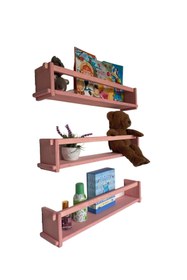 Resim RealWood Ahşap Dekoratif Çocuk Odası Rafı, Mutfak Rafı, Montessori Kitaplık 3'lü Raf 55 Cm. 