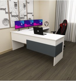 Resim morepp Sell L Çalışma Ofis Gaming Oyuncu Masası | Beyaz - Antrasit 