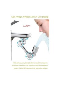 Resim Çok Amaçlı Akrobat Musluk Ucu Başlığı Filtreli 2 Fonksiyonlu Mutfak Banyo 1080 Derece Dönebilen 