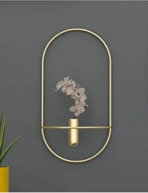 Resim MetaQuartz Aksesuar 2 Li Gold Oval Çiçeklik , Modern Dekoratif Metal Duvar Çiçeklik 