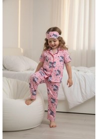 Resim Lillypicca Pembe Unicorn Desenli Kız Çocuk Göz Bantlı Pijama Takımı 2100 