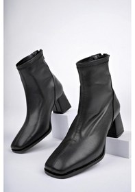 Resim Muggo Storm Garantili Küt Burun Arkadan Fermuarlı Kadın Topuklu Bot 