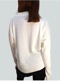 Resim boutique venüs V Polo Yaka Triko Kazak Ekru Renk Standart Beden 