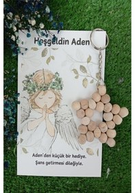 Resim 10 Adet Melek Kartlı Ahşap Yıldız Anahtarlık - Bebek Hediyesi - 
