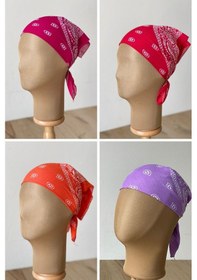 Resim Pamuklu Klasik Desen Unisex 4lü Bandana Seti Renkli Bandana Etnik Desenli A Kalite Bandana Kırmızı - Lacivert - Sarı 