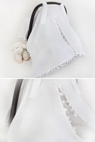 Resim Puset Ortusu/bebek Arabasi Ortusu %100 Pamuk Beyaz Muslin Ponponlu Ve Fermuarli 