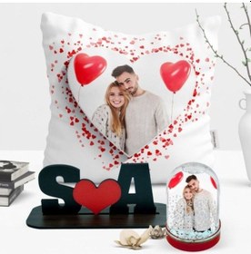 Resim Kişiye Özel Fotoğraflı Kar Küresi Yastık Ve Harfli Biblo Seti - 2 