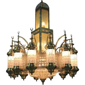 Resim Üstün Avize Cami Avizesi-Medine Model 12 Kollu 116 Cm-Eskitme Renk 