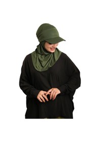 Resim Hürrem Bone Haki Pratik Hazır Geçmeli Şapkalı Tesettür Eşarp Viskon Düz 2513 09 haki 