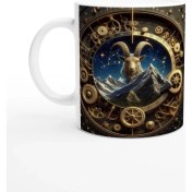 Resim Oğlak Burcu Baskılı Kahve Kupası - Zamanın Çarkları Astroloji Mekanizması Vs3 