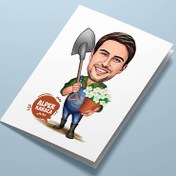 Resim Çiçek Sever Erkek Karikatürlü Tebrik Kartı 