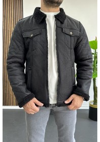 Resim Edwox Erkek İçi Kürklü Suni Pul Deri Mont Siyah Edw120-siyah Siyah 