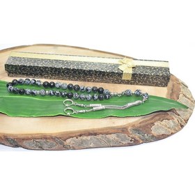 Resim Rd Ekoavm Çift Püskül Ay Yıldız Uçlu Küre Kesim 8 mm Tesbih Gri Obsidyen Tespih Rdt2297 