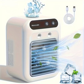 Resim Soğutma ve Buz Fonksiyonlu Akıllı Klima Fan, Taşınabilir Masaüstü Püskürtmeli Fan - Şarj Edilebilir veya USB ile Şarj 