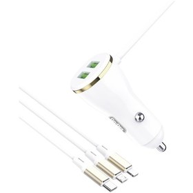 Resim Go Des GD-CC202 5 in 1 5A Hızlı Şarj Çift USB-A ve Micro Type-C Lightning Kablolu Araç Şarj Aleti GODES-TA84061 Beyaz 