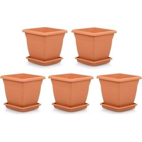 Resim Omnipazar So-vk04 Villa Kare Tabaklı Saksı Takımı 32 Lt Kiremit 5 Adet 