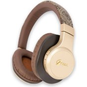 Resim Guess Orjinal Lisanslı Bluetooth Kulaklık Script Gold Serisi Metal Yazı Logolu 4g Desenli Kahverengi 