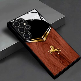 Resim Bir Altın At Deseni, Kahverengi Ahşap Kabuklu, Samsung Galaxy S25, S24, S23, S22, S20 ve A Serisi ile Uyumlu, Klasik Tasarım ve Şık Desenli Bir Kılıf 