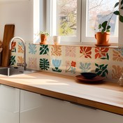 Resim 10 Adet Modern Fas Çiçek Karo Stickerları - Su Geçirmez & Yağ Geçirmez PVC, Nakış Detaylı Kendinden Yapışkanlı Duvar Duvarları, Yarı Mat Bitişli Mutfak & Banyo Dekoru, Uzay Temalı Kare Tasarım 