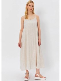 Resim Defymoda Askılı Uzun Çan Elbise - Natür Natür 