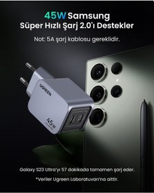 Resim Ugreen Nexode Pro 45w Gan Hızlı Şarj Cihazı Qc Pd 2xusb-c Uzay Grisi 