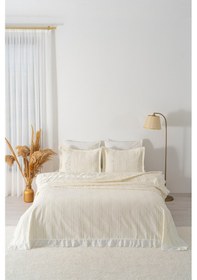 Resim Rivaistanbul Esila Ekru Fırfırlı Çift Kişilik Nevresimli Pike Seti - 7 Parça Çeyiz Seti Ekru 