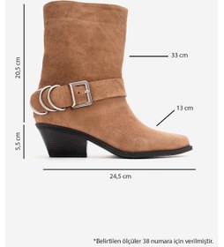 Resim Luvishoes Velmor Toprak Süet Hakiki Deri Tokalı Kadın Western Bot Toprak 