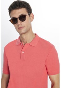 Resim Tudors Erkek Slim Fit Dar Kesim Pamuklu Yumuşak Dokulu Serin Tutan Kumaş Düz Pike Nar Polo Yaka Tişört-31624-nar Nar 