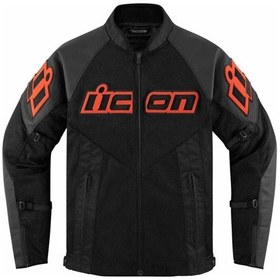 Resim Icon Mesh Af Lthr Korumalı File Motosiklet Montu Siyah Oranj 