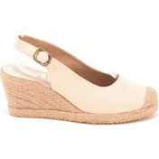 Resim Star Tombis Gerçek Elişi Arkadan Bantlı Topuğu Açık Burnu Hasırlı Keten Espadril Dolgu Topuk Handmade Bej 