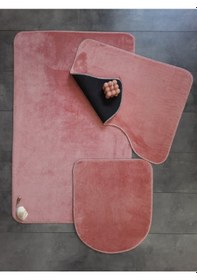 Resim Ultrasoft Düz Pudra 3 Lü Banyo Halısı Paspası Seti Kaymaz Taban Pudra 