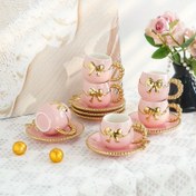 Resim 1 set, 6'lı seramik kahve fincanı ve tabağı - Ev mutfağı, yemek odası için çay, kahve, süt, meyve suyu bardakları - Açık hava düğün partisi hediyesi, doğum günü, Noel için ideal 