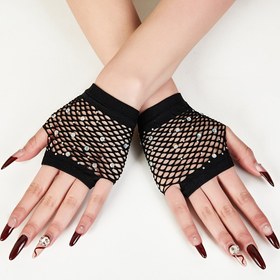 Resim 1 Çift Şık Siyah Balık Ağı Eldiveni - Parıldayan Rhinestones ile, Esnek, Makinede Yıkanabilir, Düğünler, Gece Kulüpleri ve Partiler için Mükemmel, Parti Aksesuarları | Parıldayan Eldivenler | Esnek Eldivenler 