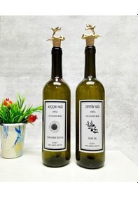 Resim Ceylan Figürlü Mantar Tıpalı 2 Adet Yeşil 750 Ml Şişe Cam Yağlık 