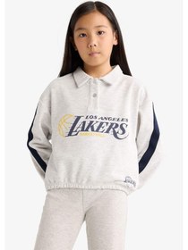 Resim Defacto Kız Çocuk Nba Los Angeles Lakers Relax Fit Polo Yaka Sweatshirt F3201a825augr85 Gri 
