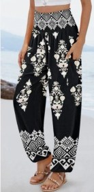 Resim Nova Bazaar Kadın Yüksek Bel Desenli Lastikli Süprem Pantolon Siyah 