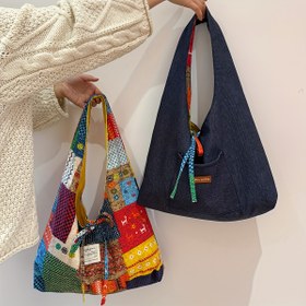 Resim Yeni İlkbahar ve Yaz Ekleme Desenli Büyük Kapasiteli Alışveriş Çantası Tote, Bohem Etnik Tarz Kadınlar İçin Büyük Tek Omuz Çantası, Moda İki Taraflı Sırt Çantasına Dönüştürülebilir İpli Kapatma El Çantası, Kadınların Günlük Gezi Alışveriş Çantası 