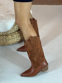 Resim Maisy Taba Nakış Detaylı Süet Western Çizme 