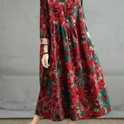 Resim Kadınlar için Yeni Vintage Baskılı Uzun Kollu Yuvarlak Yaka Elbise, Bol ve Eğlenceli A-Şeritli Lounge Pijama. 