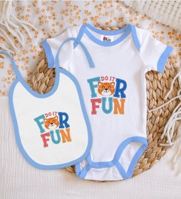 Resim Bk Kids For Fun Tasarımlı Mavi Bebek Body Zıbın Ve Mama Önlüğü He Çok Renkli 