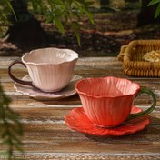 Resim Tek set şık çiçek desenli kahve fincanı ve tabak, yüksek kaliteli seramik öğle çay fincanı, tatlı tabağı, sütlük, aile restoranları için çok amaçlı, anneler ve arkadaşlar için ideal hediye, 300ml/10.15oz 