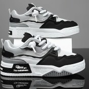Resim 1 Çift MAINALUN Erkek Renk Bloklu Günlük Spor Ayakkabılar - Kumaş Üst ve PVC Tabanlı Nefes Alabilir Kaymaz Paten Sneakerları, Düşük Topuklu Bağcıklı Tasarım Her Mevsim Şehir Dış Mekan Kullanımı İçin, Kaykay Ayakkabıları 